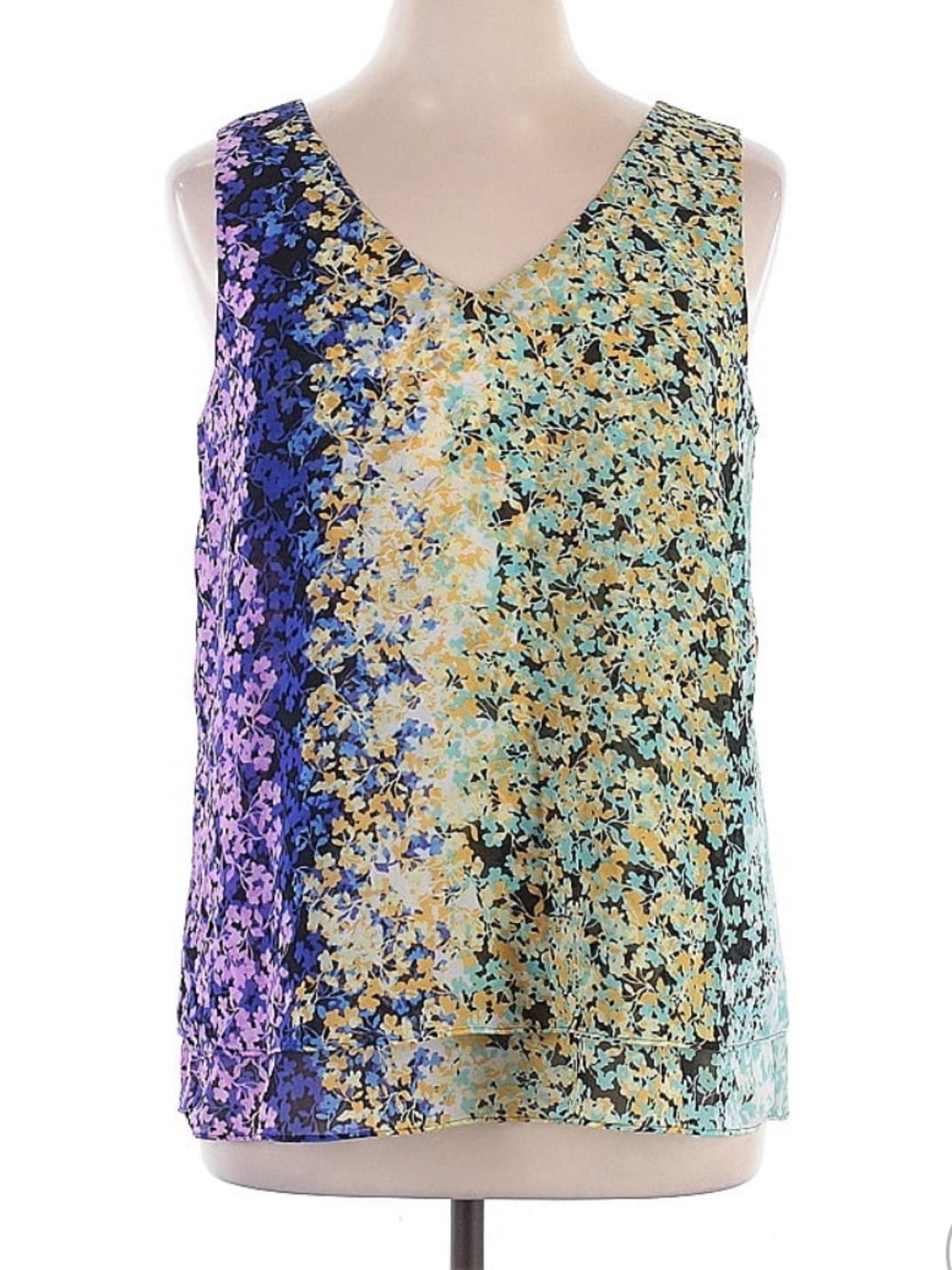 CAbi V-Neck Floral Tank in Blue, Green & Purple